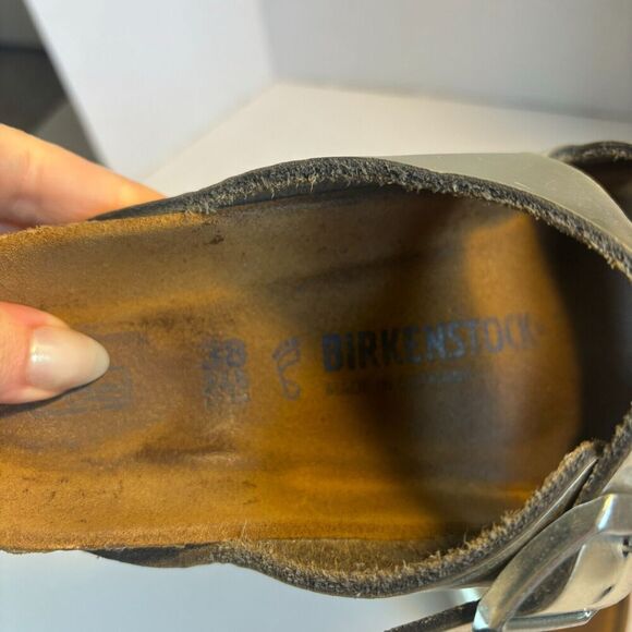Birkenstock Arizona Silver Sandals Slide EU 38 US Women’s Size 7 EUC - Picture 3 of 6
